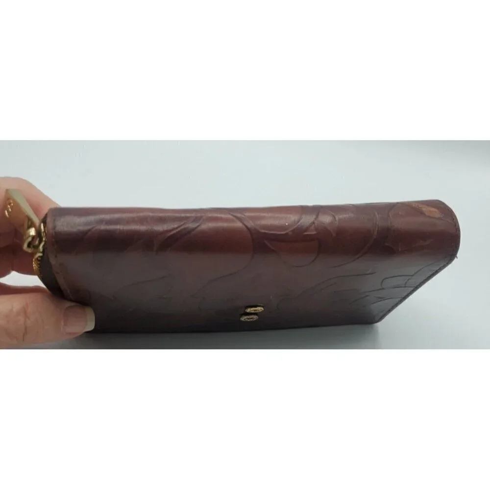 Valentina Genuine Embossed Floral Pattern Design Dark Red Leather Wallet Italy
